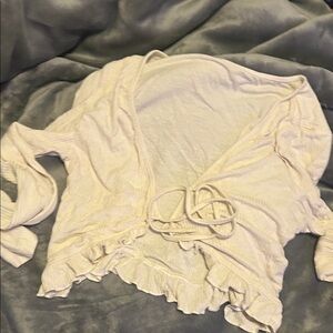 SHEIN Cream Ruffle Trim Blouse